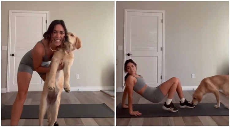 Woman Showed Workout Routine With Her Golden Retriever