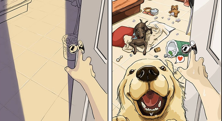 These Illustrations Perfectly Capture Life Before And After Getting A Golden Retriever