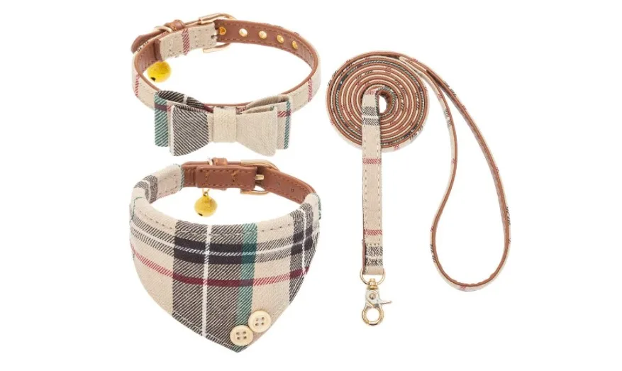 plaid dog collar set